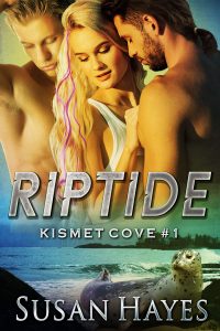 Cover of Riptide - Two men and a woman embracing with a coastal scene in the background